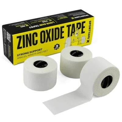 Abbildung von 3 Rollen Sporttape Zinkoxid weiß 3,8 cm x 10 m Tapeverband, reißbares unelastisches Sport Tape für Gelenke, Vermeidung von Blasenbildung, hautfreundlich, Kampfsport Boxen Rudern Rugby