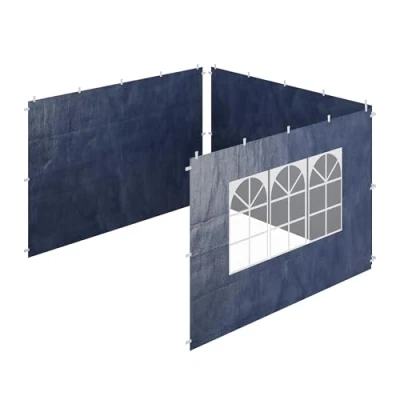 Abbildung von Relaxdays Seitenteile für Pavillon, 3er Set, 2x3 m, wasserdicht, Seitenwände mit Klettverschluss, PE, Fenster, blau