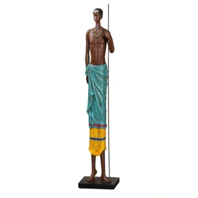 Abbildung von Casablanca Deko große Figur Skulptur XXL afrikanische Dekofigur Mann aus Kunstharz Farbe: Braun Mehrfarbig Dekoration Geschenk Höhe 82,5 cm