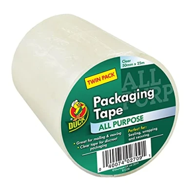 Abbildung von Duck Tape Allzweck Klebeband, transparent, 50 mm x 25 m, für Pakete, Boxen, starke und sichere Klebeversiegelung.