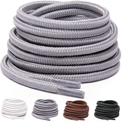 Abbildung von Miscly 3 Paar Schnürsenkel Rund Reißfest für Sportschuhe, Sneaker und Stiefel, Ø 4 mm (91 cm, Grau)