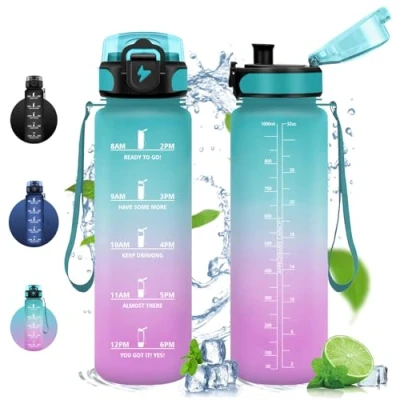 Abbildung von Vikaster Trinkflasche Sport, 1000ml BPA frei Tritan Auslaufsicher Kunststoff Wasserflasche, Kohlensäure Geeignet, Sportflasche für Fahrrad, Kinder, Fitness, Schule, Yoga