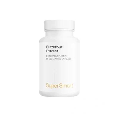Abbildung von Supersmart Butterbur Extract 50 mg Extrakt aus Petasites Hybridus standardisiert auf 15% Unterstützung gesunder Harnwege Allergietabletten Nicht GVO 60 vegetarische Kapseln
