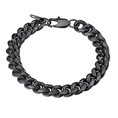 Abbildung von PROSTEEL Herren Armband 10mm Edelstahl Panzerkette schwer Glieder Link Kettenarmband Armkette Armreif, Länge 19cm, schwarz