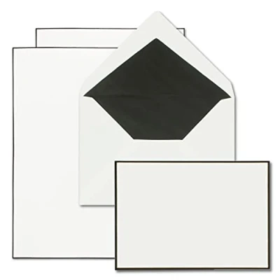 Abbildung von 25x Trauerpapier Sets DIN A5 mit sehr edlen gefütterten Umschlägen C6 beide handgemachtem schwarzem Rand Briefpapier für Kondolenz