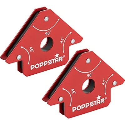 Abbildung von Poppstar Schweißmagnet klein 2er Set/Magnet Schweißwinkel mit Haftkraft 11,3 kg, Winkelmaße 45, 90, 135