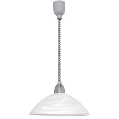 Abbildung von EGLO Pendelleuchte Lord 2, Hängelampe höhenverstellbar, Pendellampe klassisch, Wohnzimmerlampe hängend aus Metall in Silber, Kunststoff Grau und Alabaster Glas Weiß, E27 Fassung