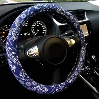 Abbildung von Mayco Bell Automotive Ethnic Flachsstoff Cute Elephant Universal Car Lenkradbezug