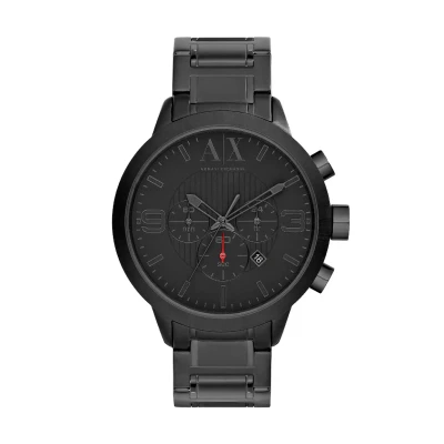 Abbildung von Armani Exchange Uhr für Herren , QuarzChronographenwerk, 49mm Schwarzes Edelstahlgehäuse mit Edelstahlarmband, AX1277