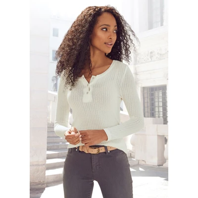 Abbildung von Lascana Langarm Langarmshirt, Damen, Größe: 44/46, Creme