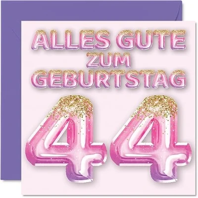 Abbildung von Stuff4 44. Geburtstagskarte für Frauen Rosa Lila Glitzerballons Alles Gute zum Geburtstagskarten 44 Jährige Frau Tochter Schwester Tante, 145mm Vierundvierzig Geburtstag Grußkarten