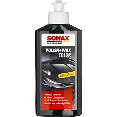 Abbildung von SONAX Polish+Wax Color schwarz (250 ml) Mittelstarke Politur für neuwertige und leicht matte Lacke mit Farbpigmenten Wachsanteilen Art Nr. 02961410