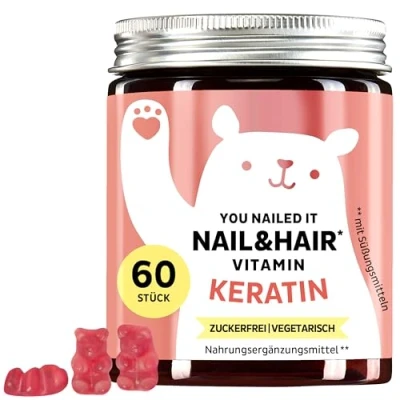 Abbildung von Keratin Gummibärchen für gesundes Haar &amp; starke Nägel Unterstützung gegen Haarausfall mit Vitamin C, E, Selen, Zink, Kupfer Biotin 400mg 60 Stück Bears with Benefits