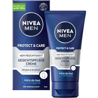 Abbildung von NIVEA MEN Protect &amp; Care Gesichtspflege Creme, beruhigende Feuchtigkeitscreme für Männer, 48h feuchtigkeitsspendende Gesichtscreme mit Aloe Vera und Pro Vitamin B5 (75 ml)