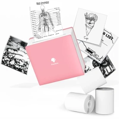 Abbildung von Phomemo M02 Thermodrucker 3 Papierrollen enthalten Kompakter kabelloser Taschendrucker für unterwegs Empfangsdrucker, kompatibel mit Android iPhone &amp; iPad Journal Children Daily Plan, Rosa