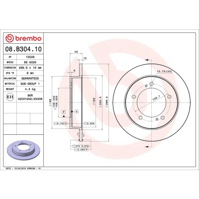 Abbildung von BREMBO 08.B304.10 Bremsscheibe 290 10 5 voll SUZUKI: Jimny Off Road, IV Road