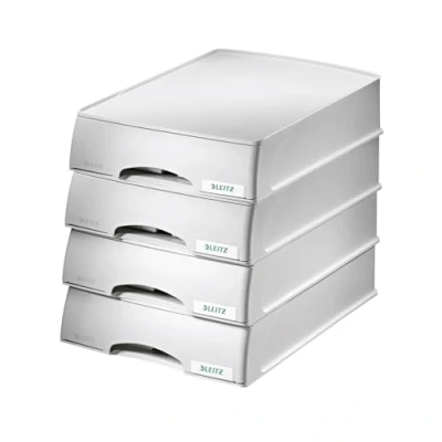 Abbildung von Leitz Briefkorb Schublade A4, 4er Pack, Schubladenbox in Premium Qualität für vertrauliche Unterlagen, Stapelbare Ablagefächer kombinierbar mit Briefkörben, Grau, Plus Serie, 52100085