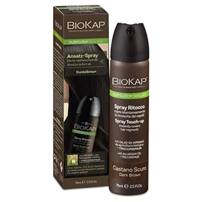 Abbildung von BIOKAP Touch Up Ansatz Spray 75ml DUNKELBRAUN Grauen kaschieren in 1 Sekunde hält bis zur nächsten Haarwäsche Bio Arganöl TricoREPAIR Komplex