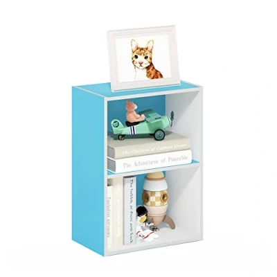 Abbildung von Furinno Luder 2 stufiges Bücherregal mit offenem Regal, Hellblau/Weiß