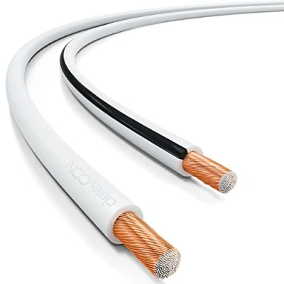 Abbildung von deleyCON 100m Lautsprecherkabel 2x 2,5mm² Boxenkabel CCA Kupferüberzogenes Aluminium 2x50x0,25mm Litze Polaritätskennzeichnung Weiß