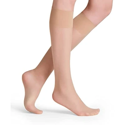Abbildung von FALKE Damen Kniestrümpfe Seidenglatt 15 DEN W KH Transparent einfarbig 1 Paar, Braun (Crystal 4409), 35 38