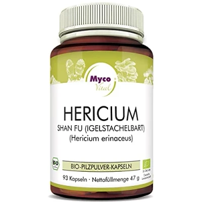 Abbildung von Hericium Pulver 93 Pilz Kapseln je 500mg Superfood 100% vegan BIO