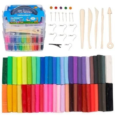 Abbildung von THE TWIDDLERS 50 Farben Polymer Ton Modelliermasse Ofen Backen Set, mit Werkzeugen &amp; Aufbewahrungsbox Ofenhärtende Kinderknete zum Basteln, als Geschenk für Jungen Mädchen