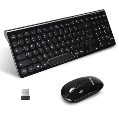 Abbildung von LeadsaiL Kabellose Tastatur und Maus Combo, Silent, 2,4 GHz USB Empfänger, Funkmaus mit DPI Taste, Für PC, Laptop, Deutsches QWERTZ Layout, batteriebetrieben Schwarz