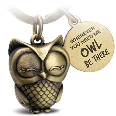 Abbildung von FABACH Eule Schlüsselanhänger Owly mit Gravur Süßer Freundschaft und Liebe Glücksbringer aus Metall für Frauen in Bronze Whenever you need me owl be there