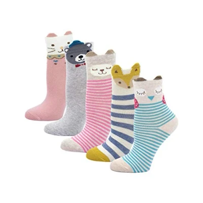 Abbildung von PUTUO Kinder Socken Bunt aus Baumwolle, Kleinkind Mädchen Karikatur Tier Lustige Witzige Sneaker Babysocken, 8 11 Jahre
