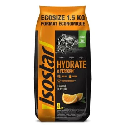 Abbildung von Isostar Hydrate &amp; Perform Geschmack: Orange Pulver für Isotonische Energy Drinks Vitamin C Quelle Natürliches Aroma Ohne Farbstoffe 1 Packung Sparformat 1,5 kg