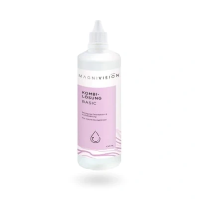 Abbildung von MAGNIVISION Kombilösung Basic, 100ml (Reisegröße) für weiche Kontaktlinsen, zur Reinigung und Lagerung von weichen boratfrei, Made in Europe