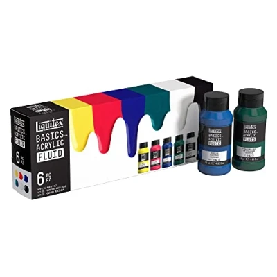 Abbildung von Liquitex 3699430 Basics Fluid Acrylfarbe Set mit fließender Konsiszenz, schnell trocknend, lichtecht, wasserfest, auf Wasserbasis 6 Farbenset a 118ml Flaschen