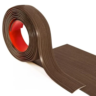 Abbildung von Art3d Selbstklebender Vinylbodenübergangsstreifen Laminatbodenstreifen flacher Bodentrennstreifen zum Verbinden von Bodenlücken Teppichschwellenübergang Fliesenboden 304x4x0,3cm braun