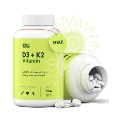Abbildung von Vitamin D3 und K2 300 Tabletten 1 Kapsel alle 4 Tage Premium: MK 7 100% All Trans Maximale Bioverfügbarkeit Unterstützt Knochen, Immunsystem Herz