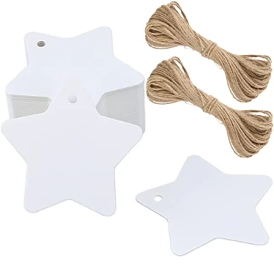Abbildung von G2PLUS Geschenkanhänger Weihnachten Stern, 100 Stk Etiketten Stern für Weihnachten, Weiß Anhänger 6CM Sternen Anhaenger Papier zum Adventskalender und Weihnachtsgeschenke