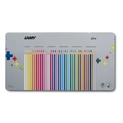 Abbildung von LAMY 1226065 plus Farbstifte 530 36er Set: Metallbox mit 36 Farbstiften aus hochwertigem Zedernholz ergonomischer Dreieckform und hoher Farbbrillanz Dicke Mine Ø 4 mm