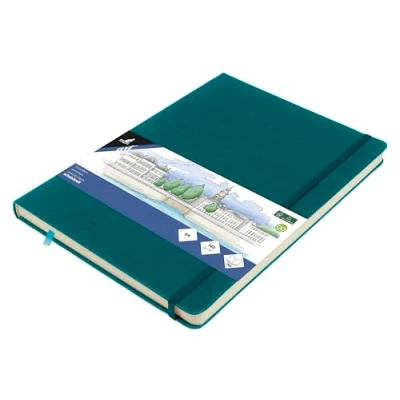 Abbildung von Skizzenbuch Kangaro A4 Dark Turquoise PU Hardcover 80 Blatt 140 Gramm cremefarbenes Papier mit Gummiband und Band