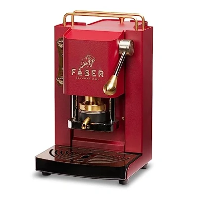 Abbildung von FABER COFFEE MACHINES Modell Pro Mini Deluxe Kaffeepadmaschine für 44 mm ESE Pads Einstellbare Padpresse aus Messing (CHERRY RED)