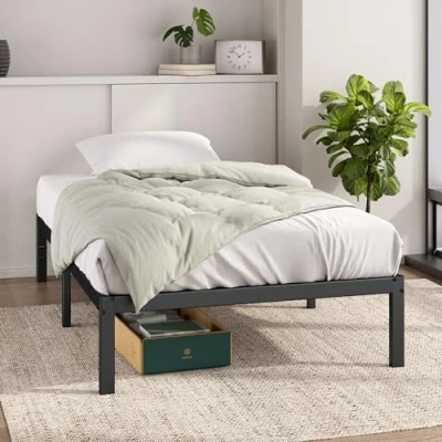 Abbildung von Zinus Elias Bett 90x200 cm Höhe 36 mit Stauraum unter dem Metall Plattformbettrahmen Schwarz