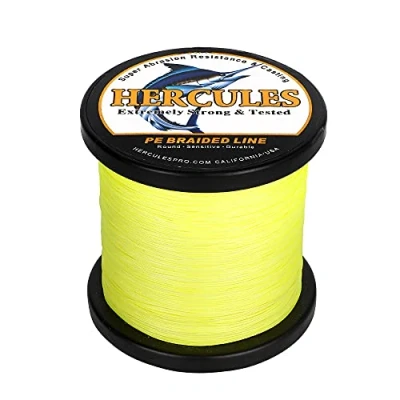 Abbildung von HERCULES Geflochtene Angelschnur 12 Stränge, 100 2000m 109 2196 Yards Fisch Linien, 10lb 420lb Test PE Schnüre für Salzwasser Süßwasser Fluoreszierendes Gelb, 420lbs, 100m