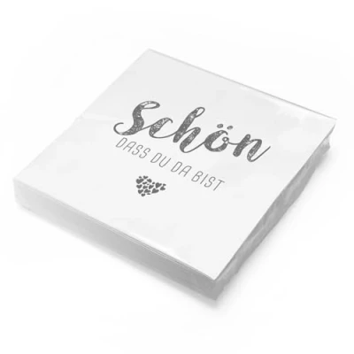 Abbildung von itenga Servietten Schön dass du da bist 30 x 30cm 3 lagig 20 Stück für Kommunion Konfirmation Hochzeit Taufe und andere Feiern (weiß)