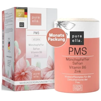 Abbildung von Pure Ella Vitalstoffkomplex Für Frauen Enthält Mönchspfeffer, Frauenmantel, Safran, Vitamin C, B6 &amp; Zink die Zeit vor der Menstruation Natürlich, hormonfrei, vegan 60 Kapseln
