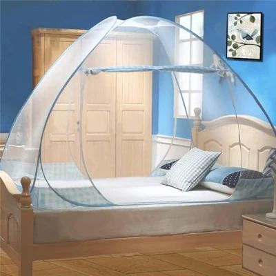 Abbildung von Digead Moskitonetz Bett, Faltbares Bett moskitonetz, Tragbares Reise Doppeltür Moskito Campingzelt,180 x 200 cm Blauer Rand