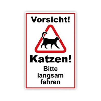 Abbildung von XXL Vorsicht ! Katzen bitte langsam fahren Schild 30 x 40 cm aus stabiler PVC Hartschaumplatte 5mm mit UV Schutz von STROBO