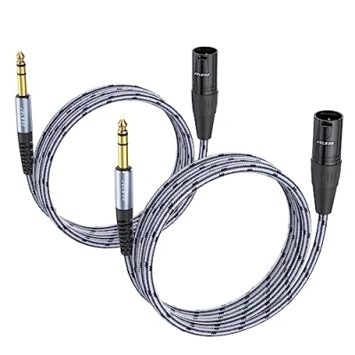 Abbildung von JOLGOO 1/4 Zoll TRS auf XLR Stecker, symmetrischer 6,35 mm Stecker 3 poligen Viertel Mikrofonkabel, 1,8 m, 2 Stück