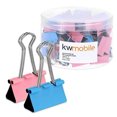 Abbildung von kwmobile 50x Foldback Klammern Set 32mm Vielzweckklammer Büro Dokumenten Clips Metall Maul Klammer Klemmen in Blau Rosa