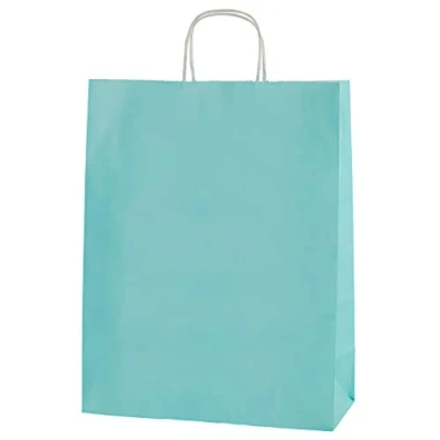 Abbildung von Thepaperbagstore 10 Papiertragetaschen, Recycelbar Und Wiederverwendbar, Mit Gedrehten Griffen, Hellblau Mittelgroß 250x110x310mm