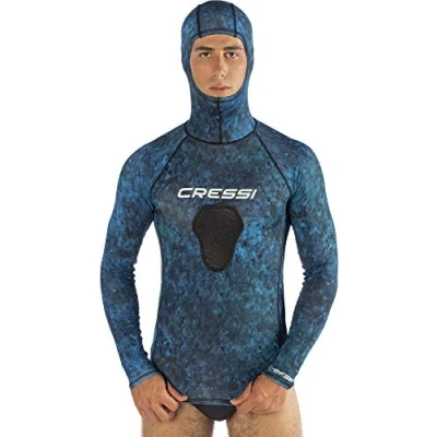 Abbildung von Cressi Unisex Adult Hunter Hooded Rush Top Rash Guard Shirt mit Kapuze für Wassersport, Camo grün, L