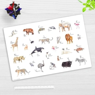Abbildung von Schreibtischunterlage für Kinder “Tier ABC“ aus premium Vinyl (Kunststoff BPA frei) 60 x 40 cm Made in Germany
